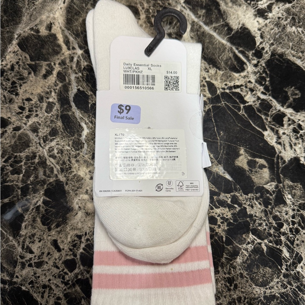 lululemon athletica White and Pink Socks- XL - Picture 2 of 3